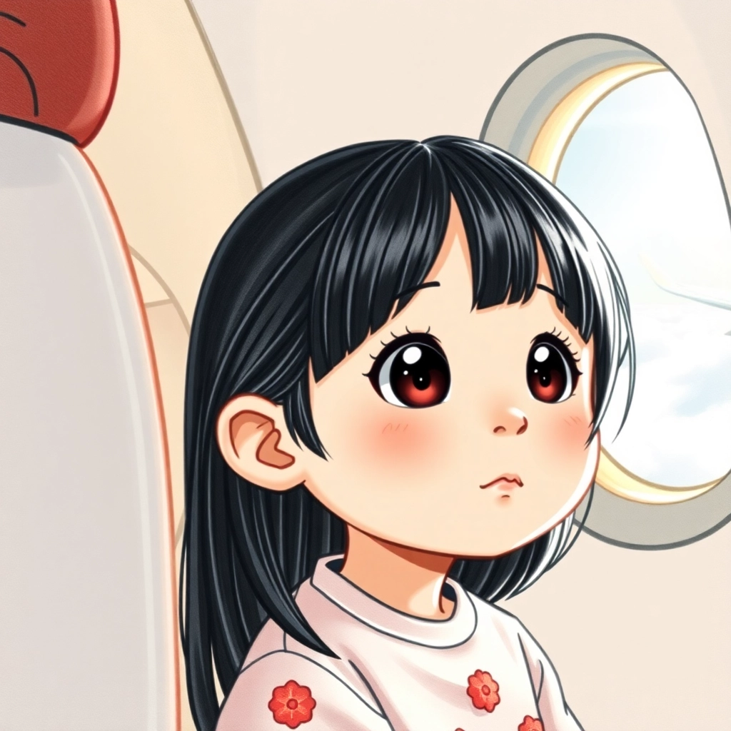 Betül, toddler girl with black straight hair, fair skin color, wearing Asian clothing, Betül jumps with joy while hugging her parents, Cozy living room decorated with travel posters, Warm indoor lighting and Excited and grateful, Hand-drawn illustration, colored pencil, whimsical., Medium shot focusing on Betül and her parents,
