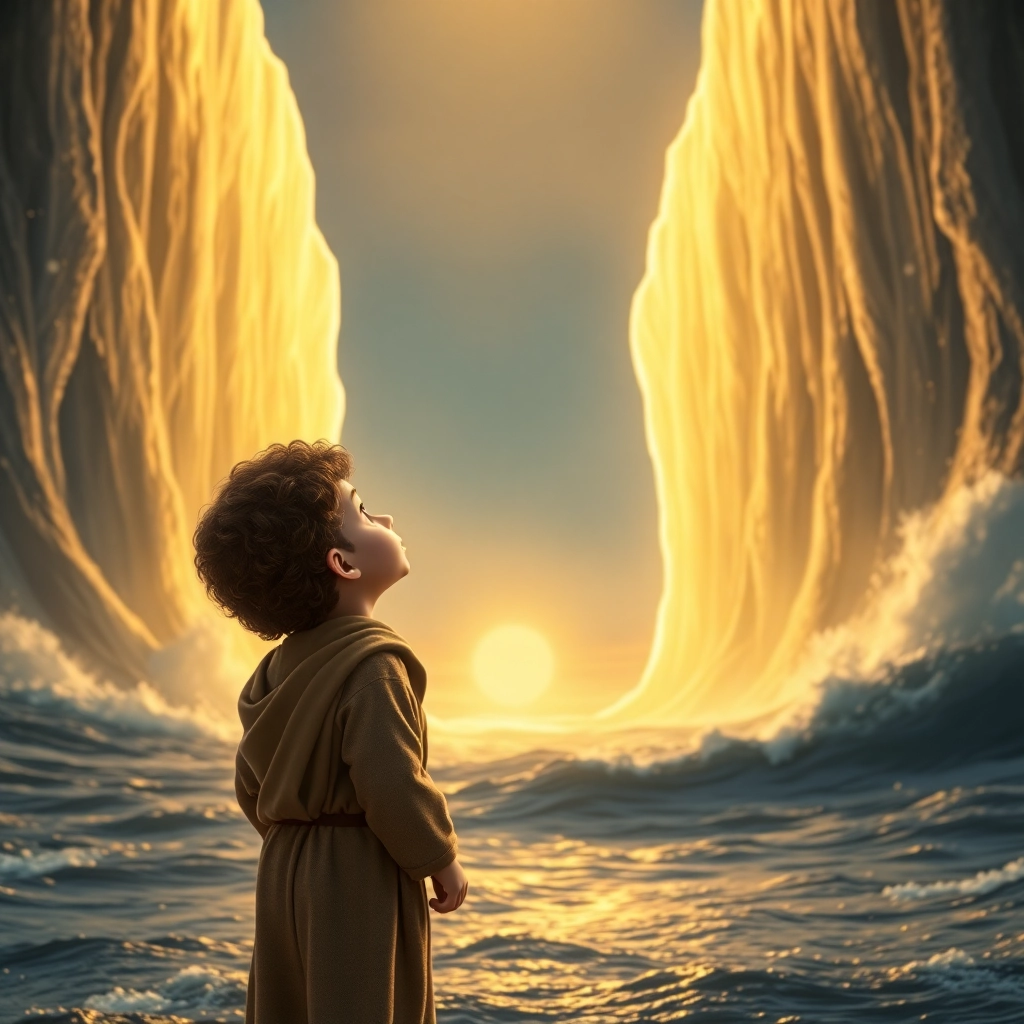 İbrahim , toddler boy with brown curly hair, medium skin color, wearing Islamic clothing, İbrahim smiles confidently, looking towards the future., A hilltop overlooking a bright landscape., Warm sunlight. and Hopeful and determined., Pixar-like character design, octane render, highly detailed., Wide shot showing İbrahim and the landscape., 